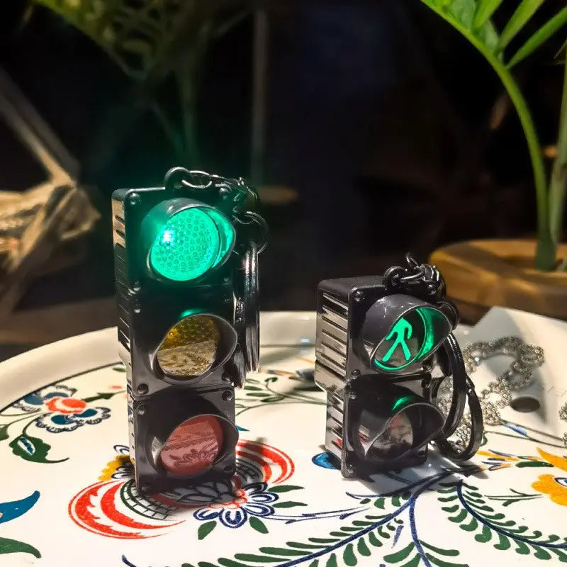 2-Pack Mini Electronic Traffic Light Keychain Backpack Charms, Cute LED Flashing Pedestrian Light Keychain with Keyrings, Fun Accessory for Bags