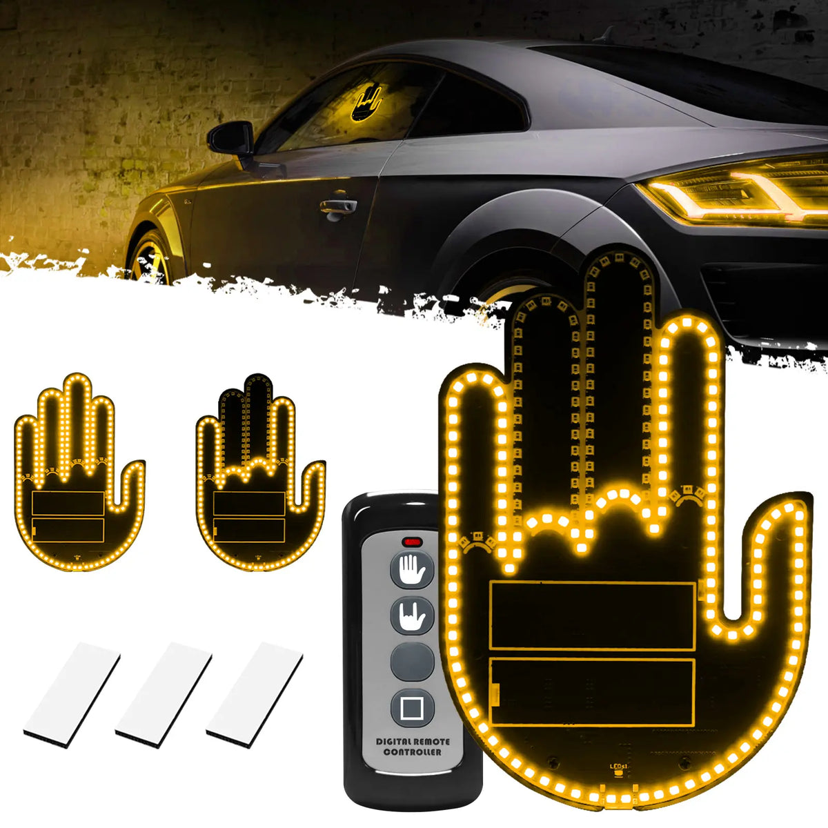 DIBMS Remote Control LED Car Gesture Light – Rechargeable Finger Hand Sign for Rear Window