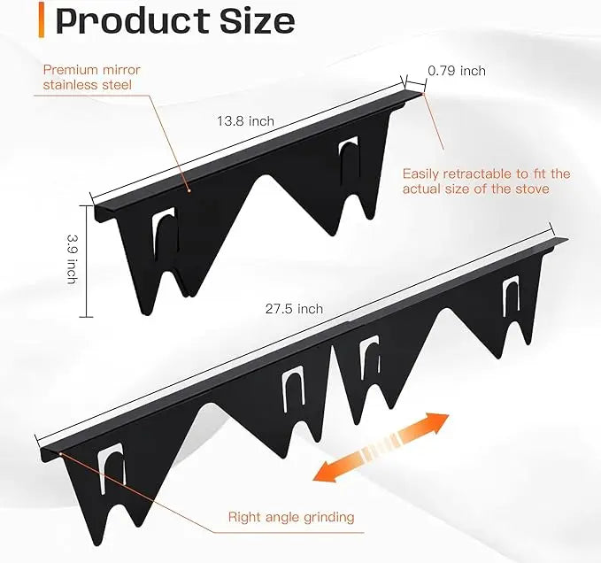 SUPAFA Stove Gap Guards Range Trim Kit Heat Resistant Easy to Clean Adjustable 13.8" to 27.5" Width 0.79" Stainless Steel Gas Hose Compatible