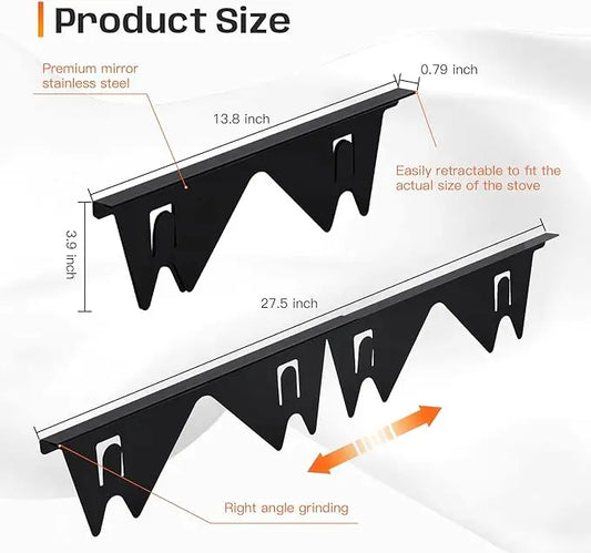 SUPAFA Stove Gap Guards Range Trim Kit Heat Resistant Easy to Clean Adjustable 13.8" to 27.5" Width 0.79" Stainless Steel Gas Hose Compatible
