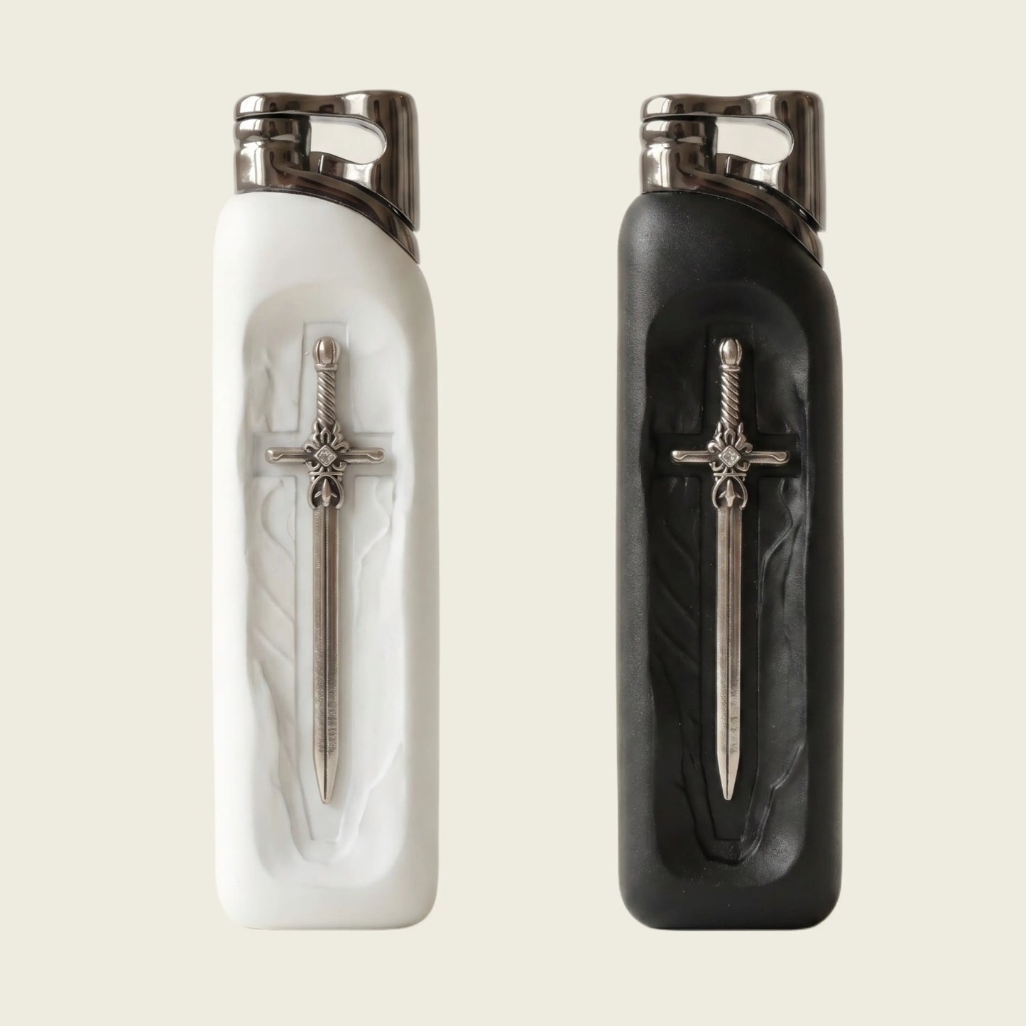 Refillable Butane Lighter with Vintage Sword Embossed Design