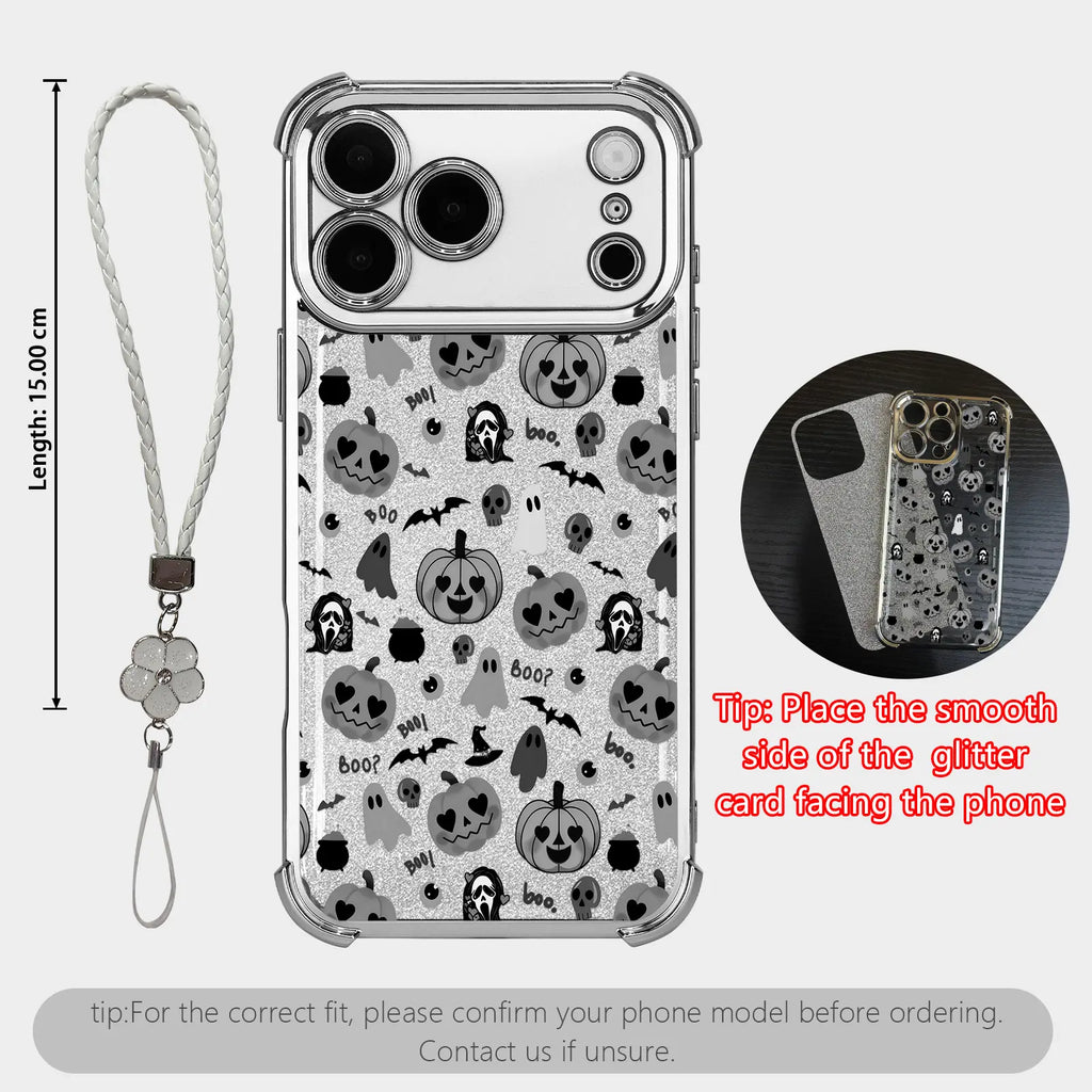 Cute Halloween Pumpkin Ghost Phone Case for iPhone 17 Pro Max – Transparent Shockproof Soft Silicone Cover
