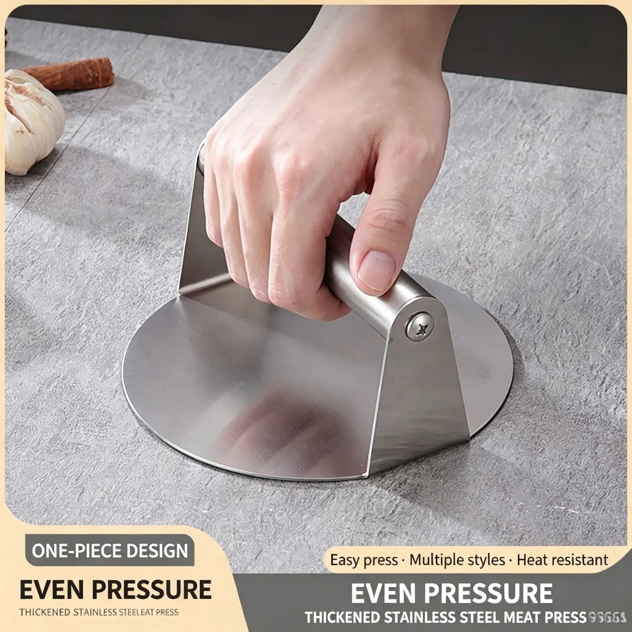 Stainless Steel Burger Press 4.72" – Non-Stick Burger Smasher for Flat Top Grill & Griddle