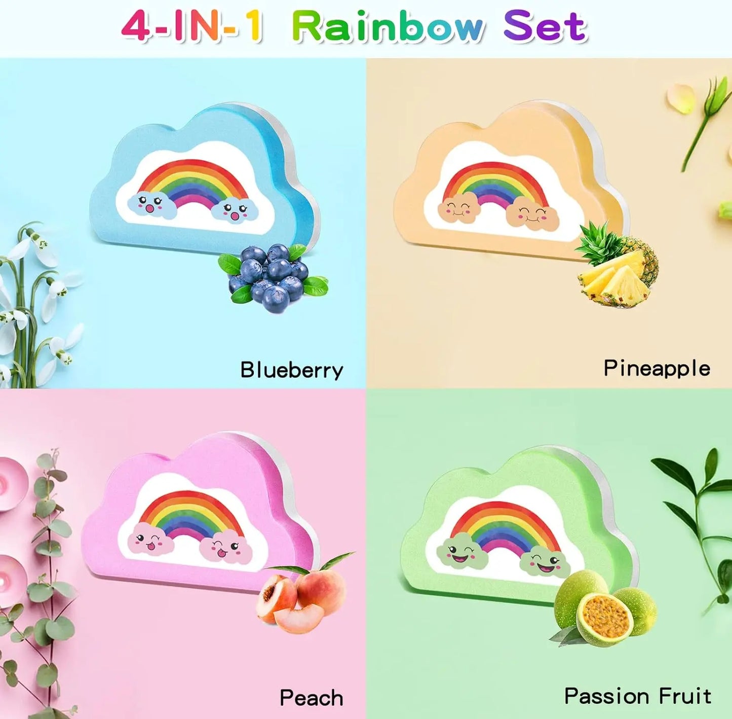 Rainbow Bath Bombs for Kids, Handmade 4 Pcs Kid Bath Bombs Gift Set, Easter Basket Stuffers for Kids Girls Bubble Bath