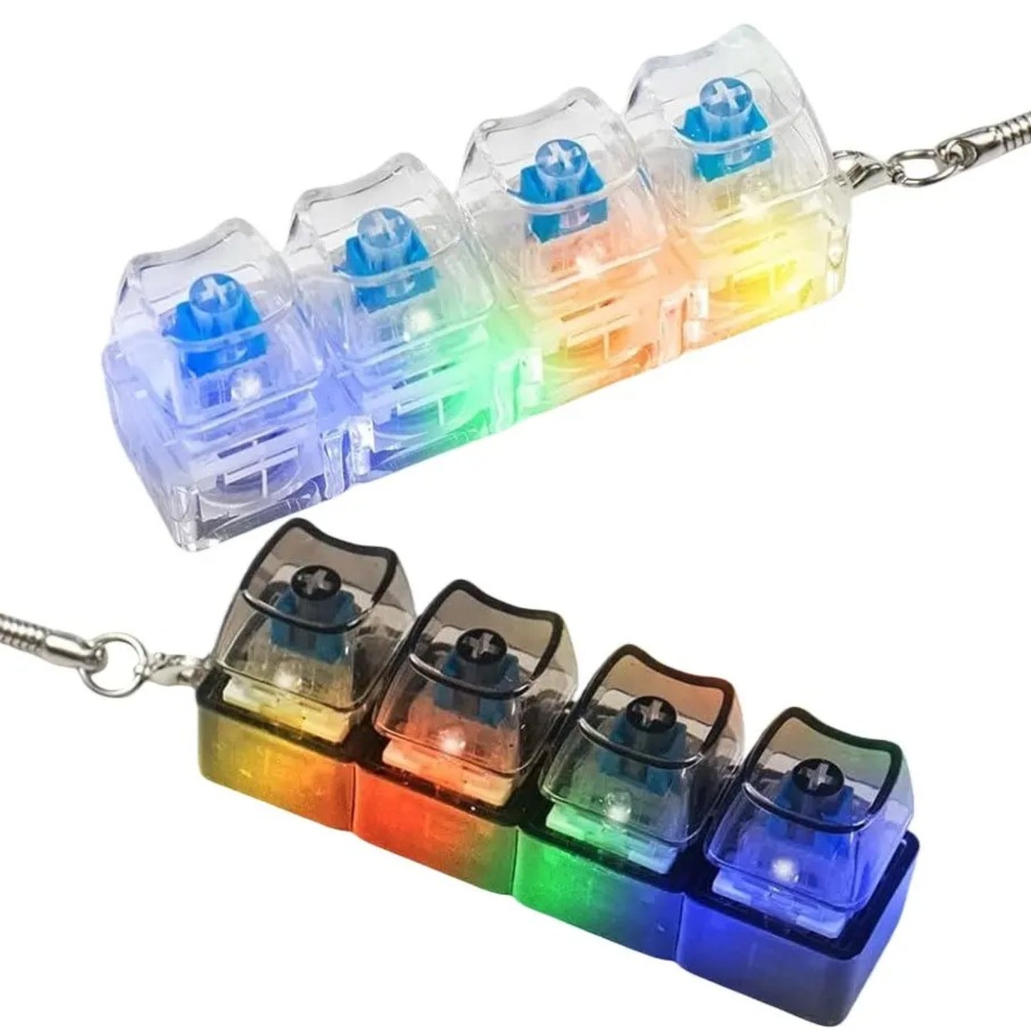 4-Key LED Mechanical Keyboard Clicker Keychain – RGB Light-Up Fidget Toy