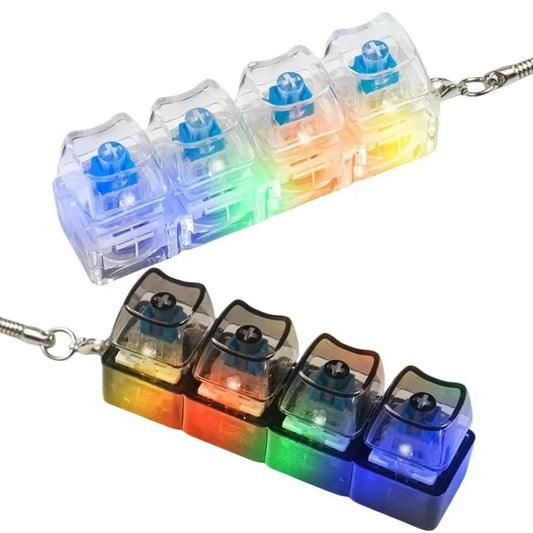 4-Key LED Mechanical Keyboard Clicker Keychain – RGB Light-Up Fidget Toy