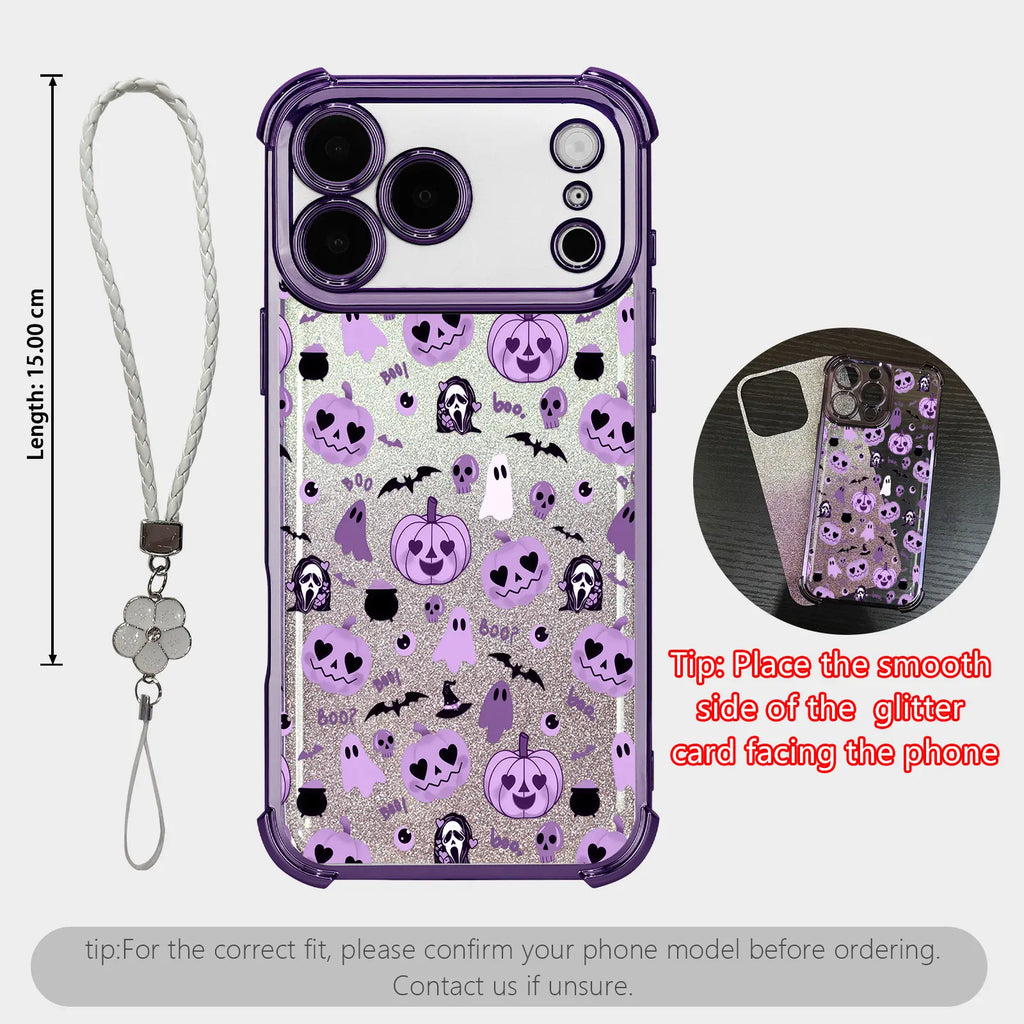 Cute Halloween Pumpkin Ghost Phone Case for iPhone 17 Pro Max – Transparent Shockproof Soft Silicone Cover