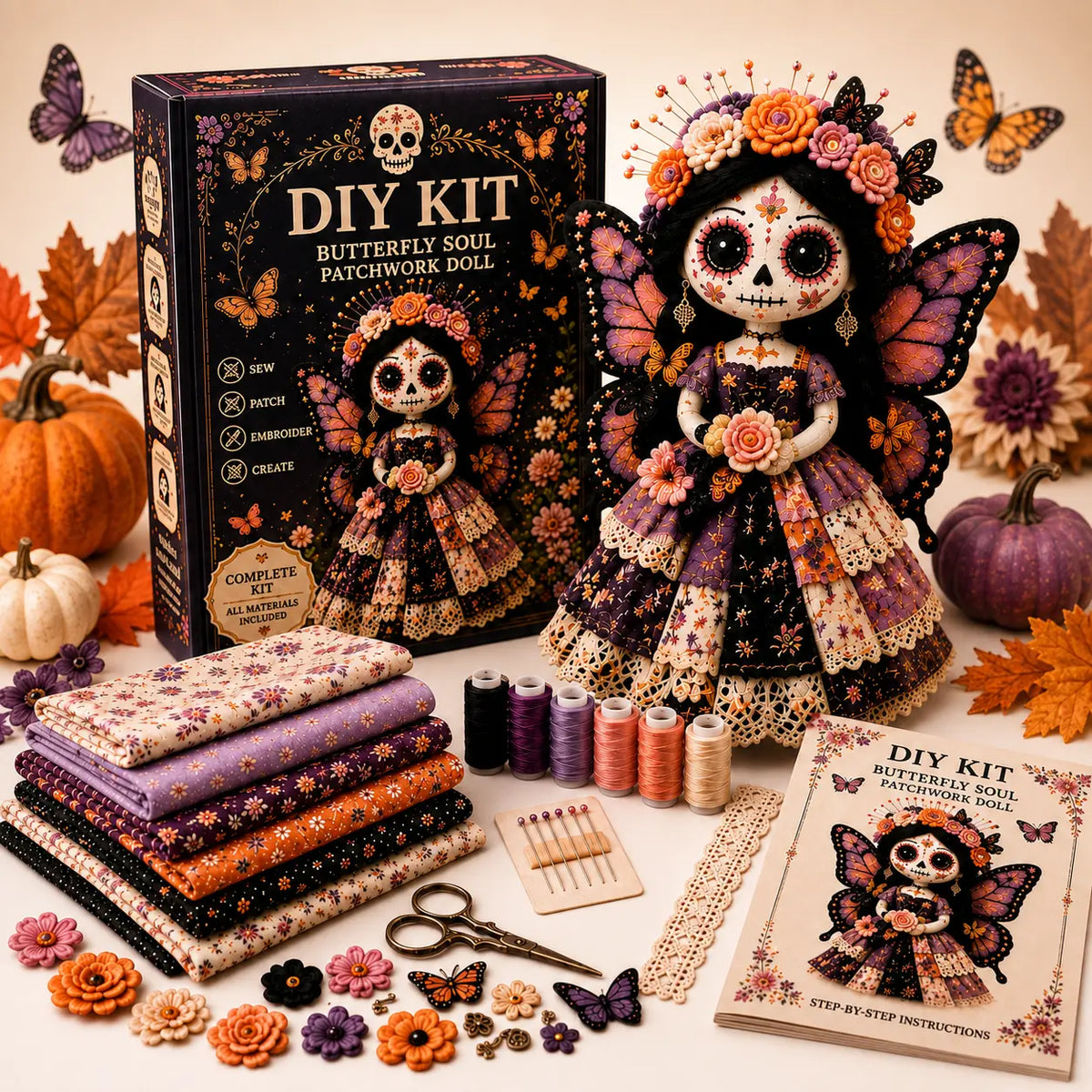 Halloween DIY Sewing Craft Kit – Complete Hand Sewing & Patchwork Art Set for Home Decor