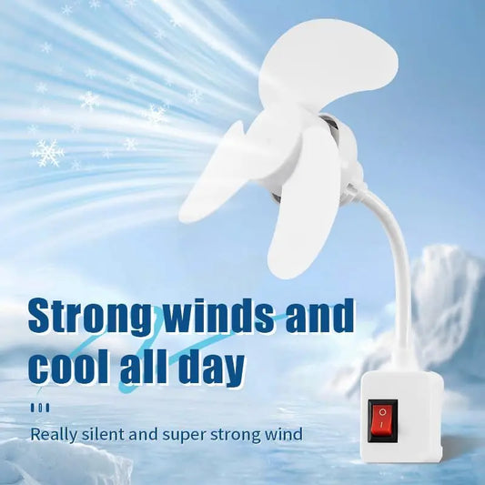 E27 Socket Fan Kit with Plug Adapter – Mini Quiet Electric Fan with Flexible Gooseneck Plug and Light Bulb Base, Energy-Saving Desk Fan for Kitchen, Bathroom, Dormitory, Office