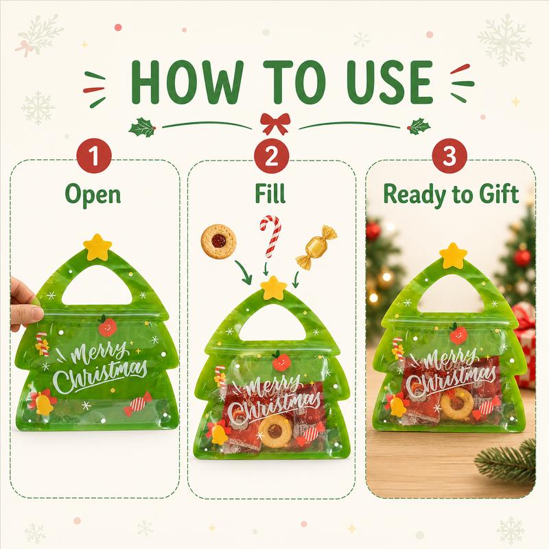 Christmas Tree Resealable Candy Bags with Handles (15/30 Pcs) – Holiday Party Favor & Cookie Pouch