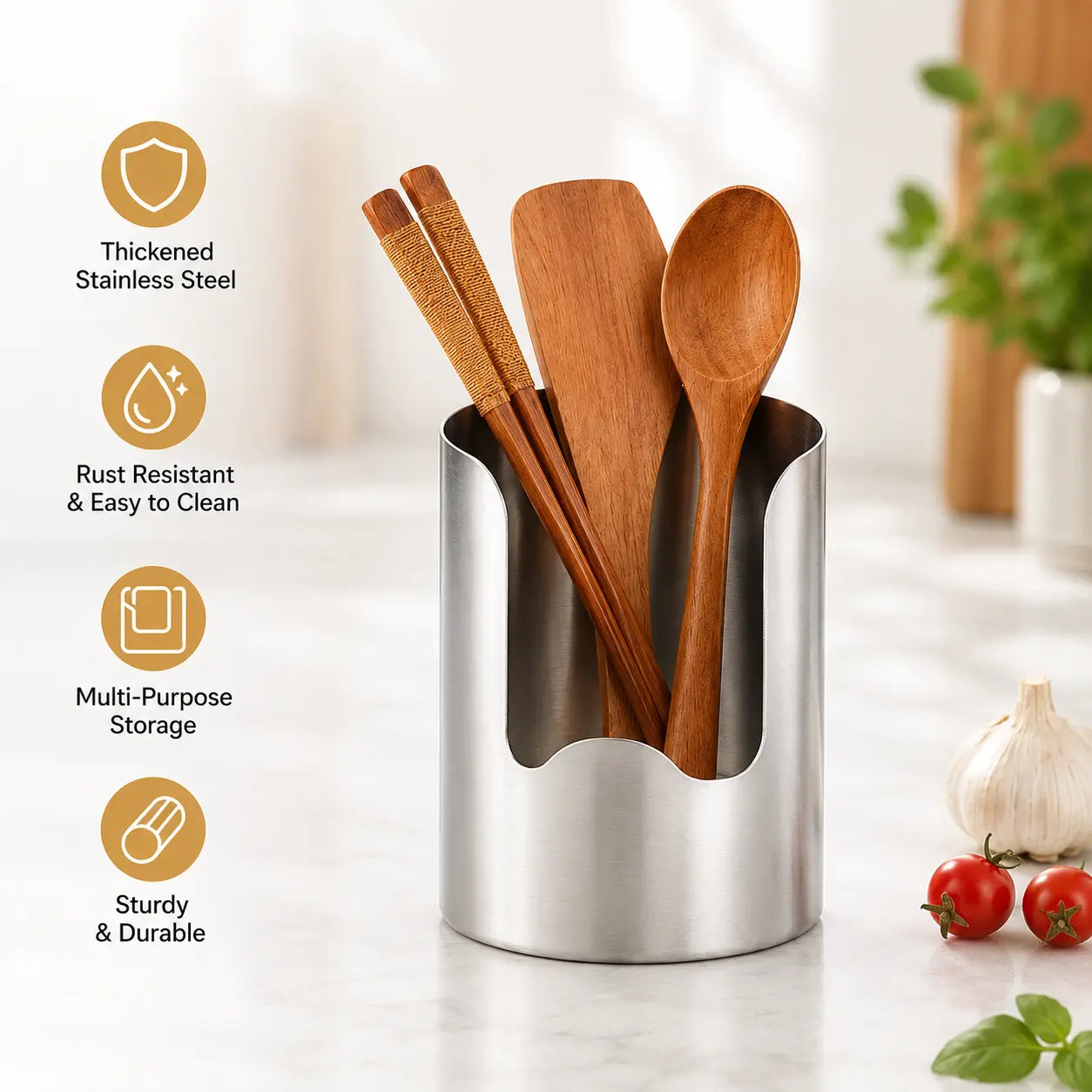 Organizador de Utensilios de Acero Inoxidable Engrosado – Soporte de Almacenamiento de Encimera Resistente a la Oxidación