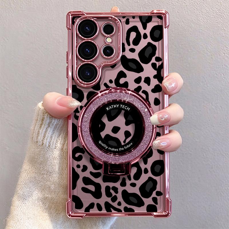 Sexy Leopard Stand Case for iPhone 17 Pro Max & Galaxy S26 Ultra – Non-Yellowing Clear Shockproof Cover