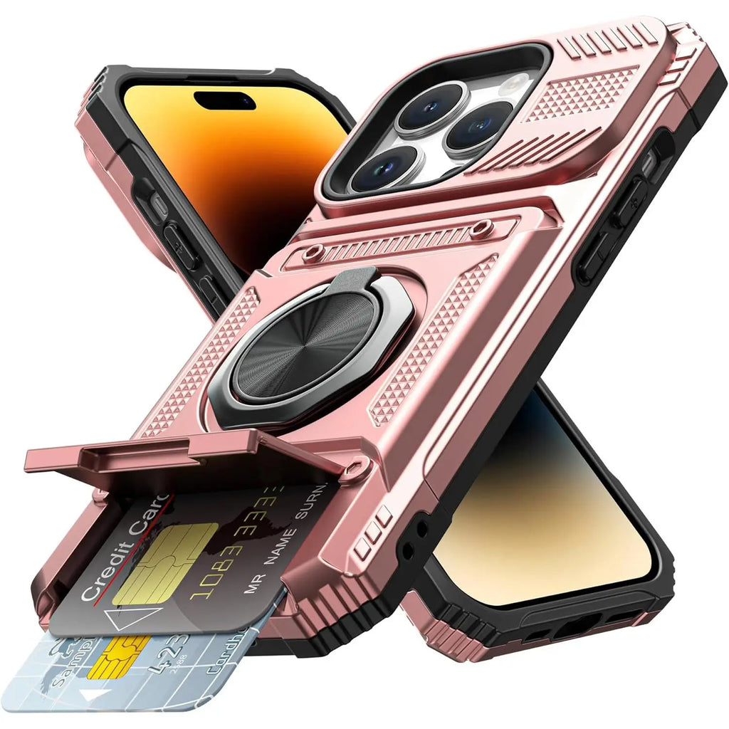 Magnetic Wallet Case with 360° Rotatable Ring Stand for iPhone 17 Pro Max – Heavy-Duty Protective Card Holder Cover