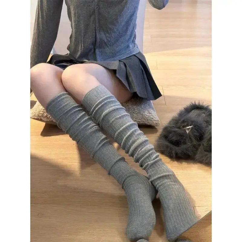 Women’s Solid Color Slouchy Stackable Knee-High Socks – Pure Cotton Terry Warm Calf Socks