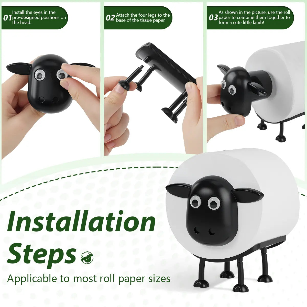 2026 Viral Funny Sheep Tissue Holder 3PCS Set – Cute 3D Printed Toilet Paper & Kitchen Roll Holder, Quirky Home Decor, Must-Have Household Essentials