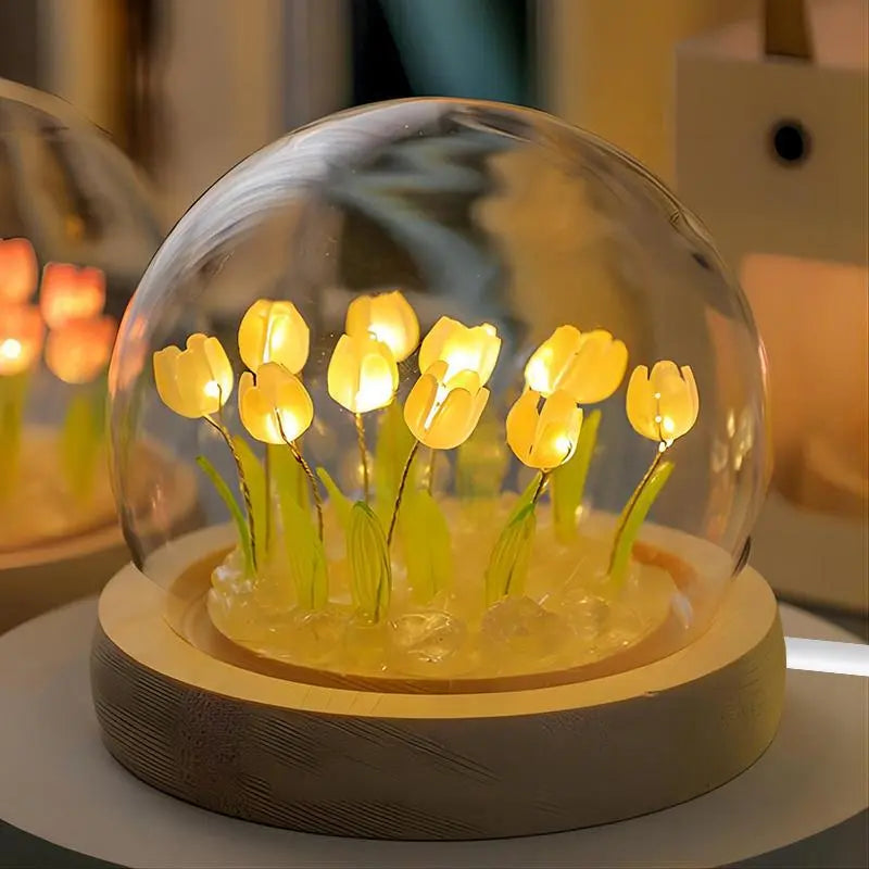 DIY Tulip Flower Lamp Kit – Handmade LED Night Light Dome, Creative Craft Project & Cozy Room Decor