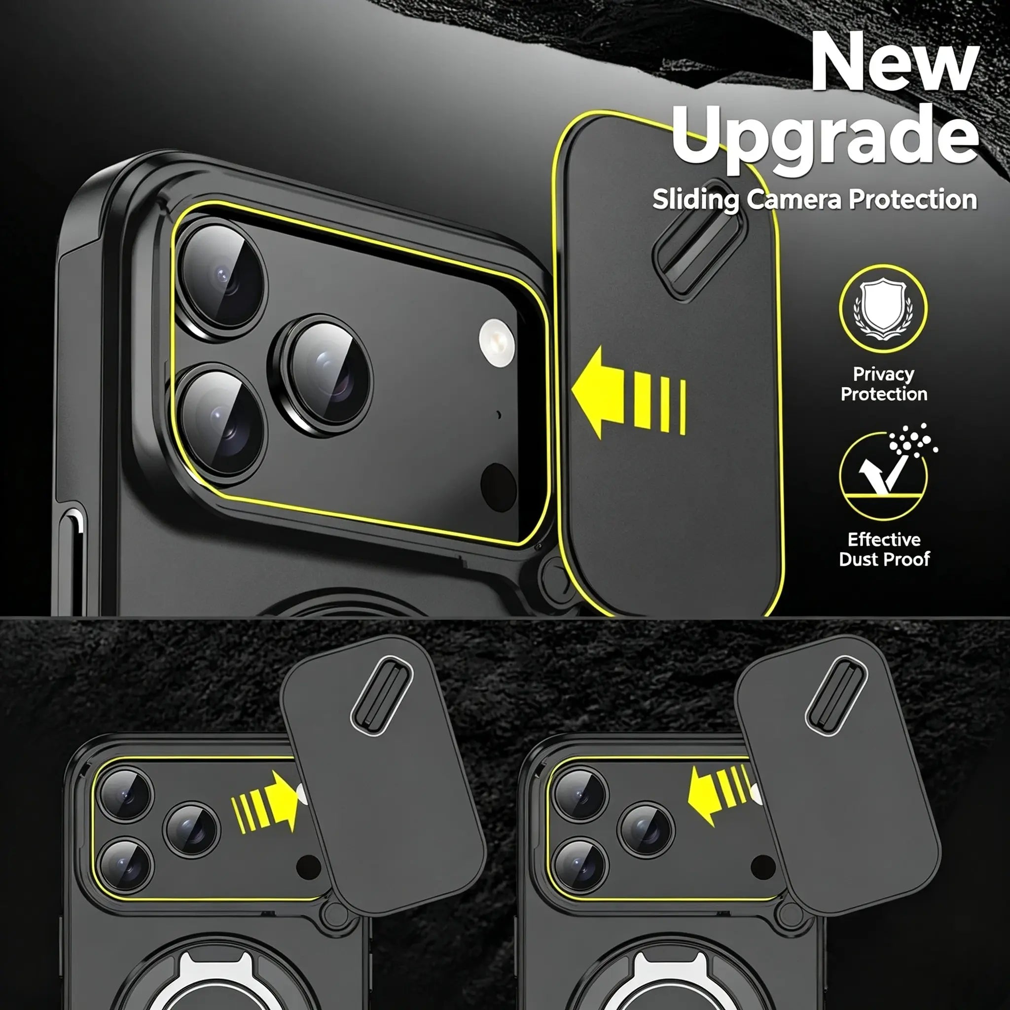 Military-Grade Magnetic Protective Case with Sliding Camera Cover & 360° Rotatable Ring Stand for iPhone 17 Pro Max