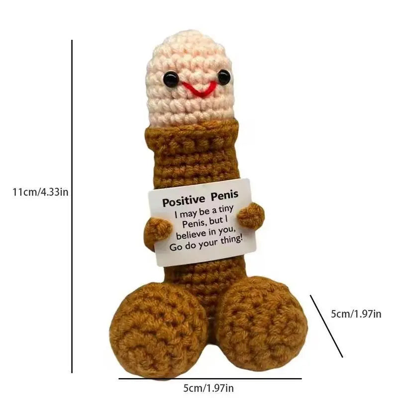 Funny Emotional Support Crochet Doll with Encouragement Card – Cute Knitted Desktop Decor & Inspirational Gift