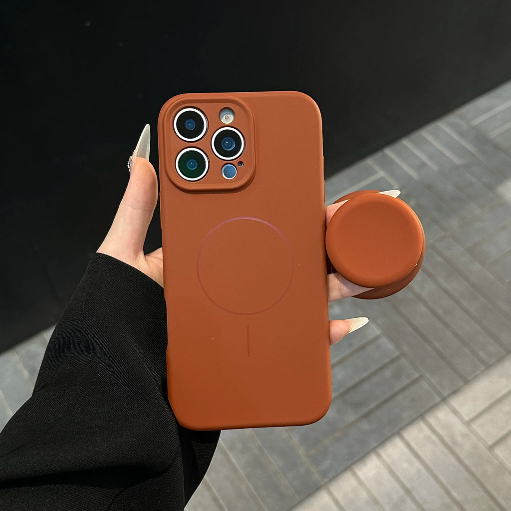 Magnetic Stand Liquid Silicone Full Coverage Phone Case with AI Capture Button for iPhone 18 Pro Max