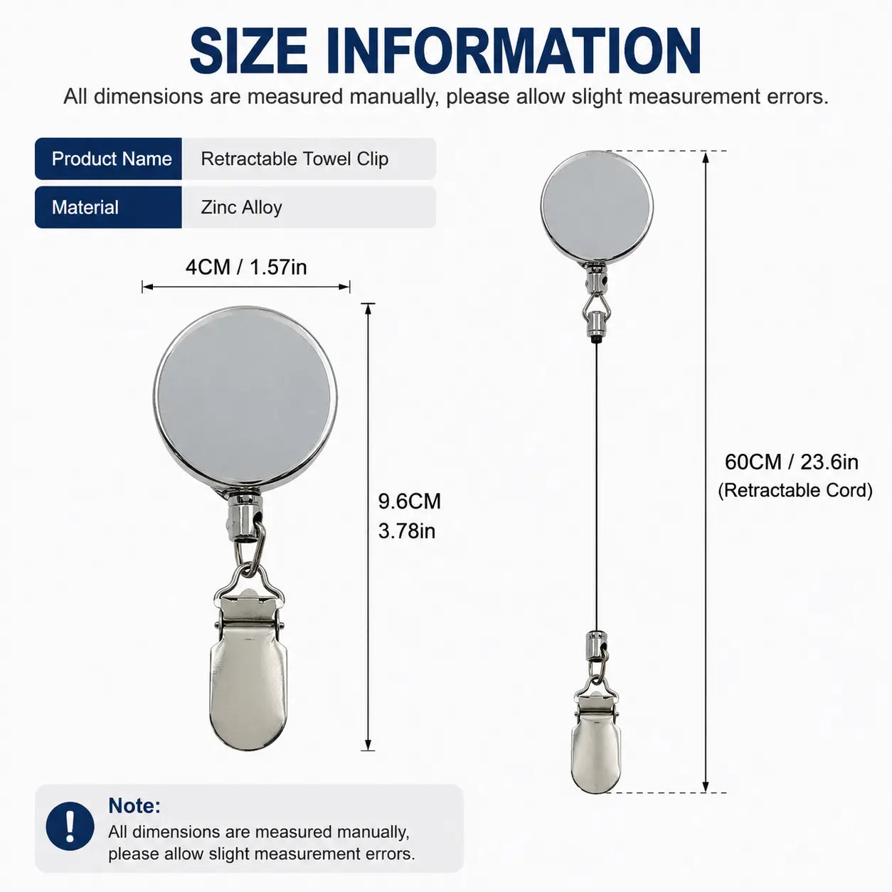 Retractable Towel Clip, Self Retracting Towel Holder with 23.6in Retractable Cord, No Drill Wall Mounted Hook for Kitchen Bathroom