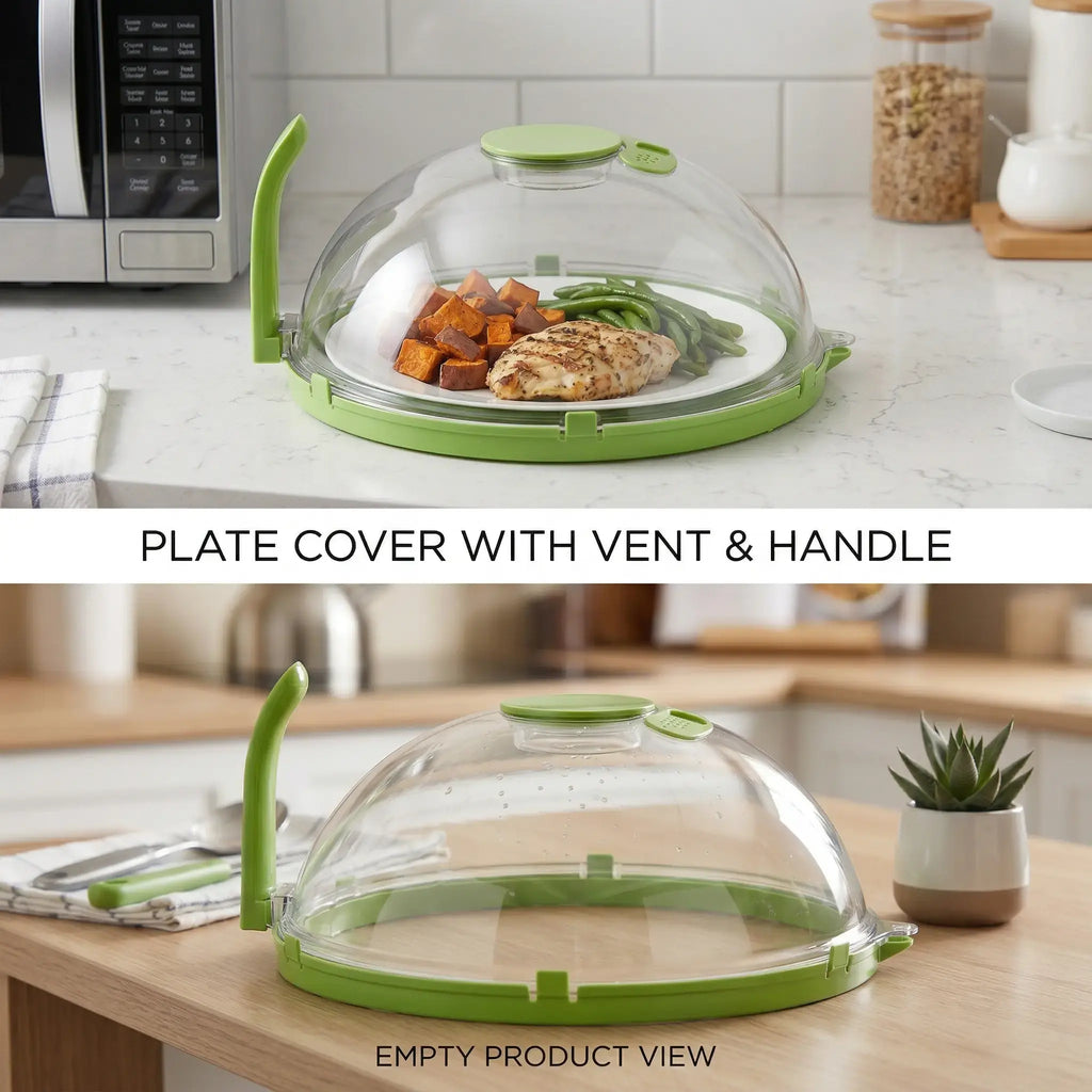 Cloche anti-éclaboussures transparente 25 cm pour micro-ondes : avec cuiseur vapeur intégré et couvercle d'évent de vapeur