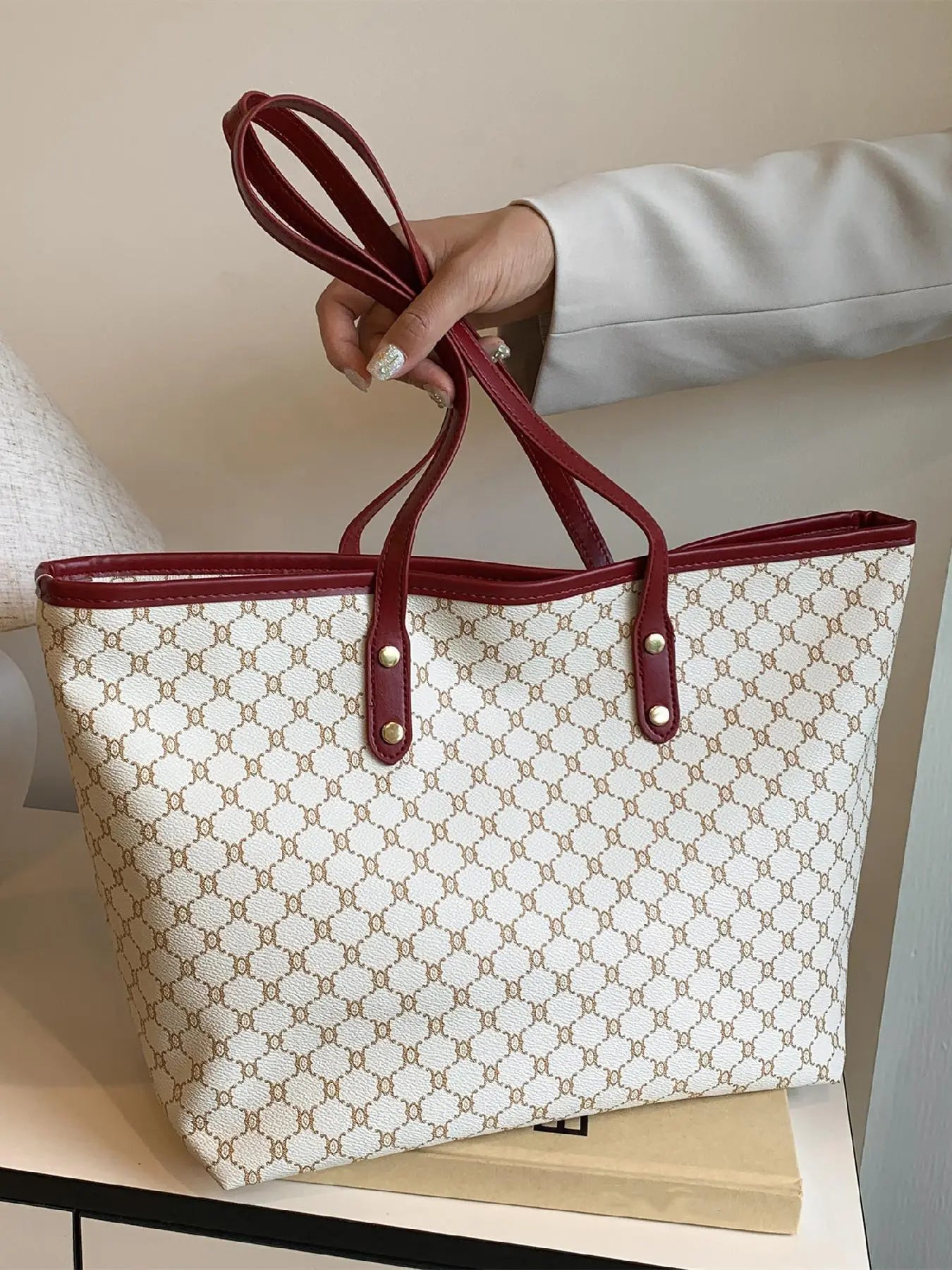 Women's Elegant Geometric Pattern Stylish Tote Bag, Fashionable Large Capacity Shoulder Bag for Women, Casual Trendy Versatile High-quality Daily Commuting Bag, Daily Commuter Bag, Fashionable Patterned Bag, Fashionable Bags