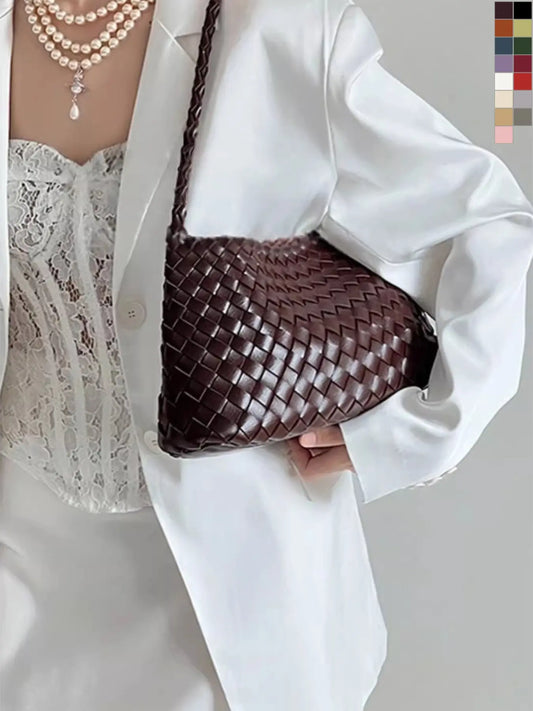 Handmade Woven Beach Bag, 2026 New Luxury Crossbody Shoulder Bag, Casual Plain Design, All Seasons, 18 Colors, Includes Inner Pouch