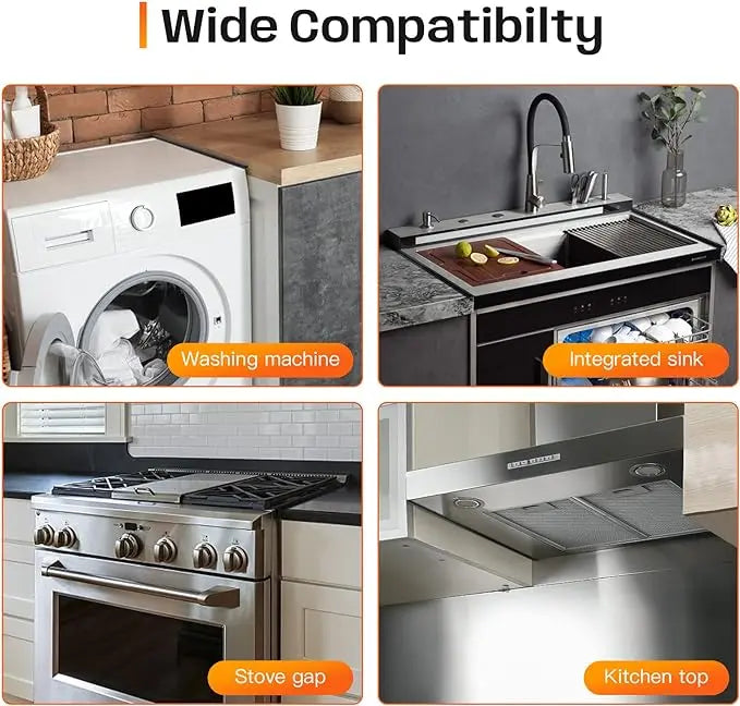 SUPAFA Stove Gap Guards Range Trim Kit Heat Resistant Easy to Clean Adjustable 13.8" to 27.5" Width 0.79" Stainless Steel Gas Hose Compatible