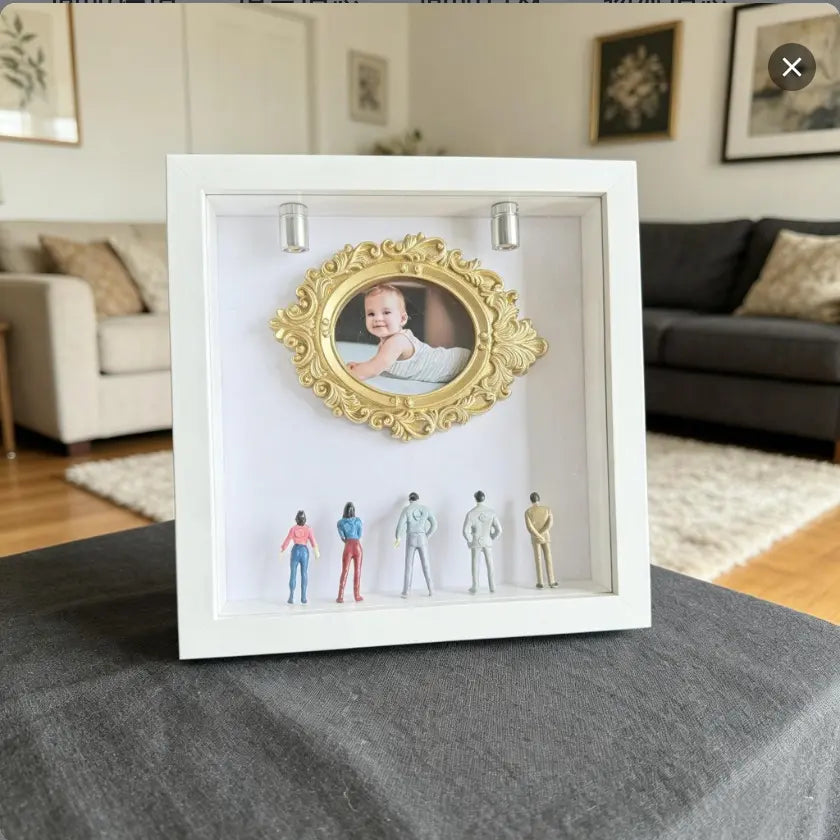 DIY Shadow Box Photo Frame with Mini Figures & LED Lights - Personalized Memory Display Gift for Family & Loved Ones
