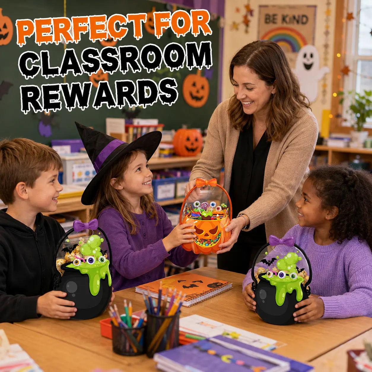 12-60 Pcs Halloween Plastic Goodie Bags – Trick or Treat Candy Bags with Pumpkin & Skull Patterns