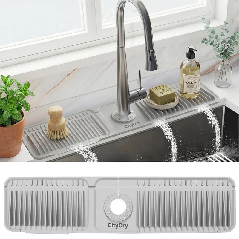 Cuttable Silicone Faucet Splash Guard Mat – Auto-Drain Quick Dry Drip Collector Tray