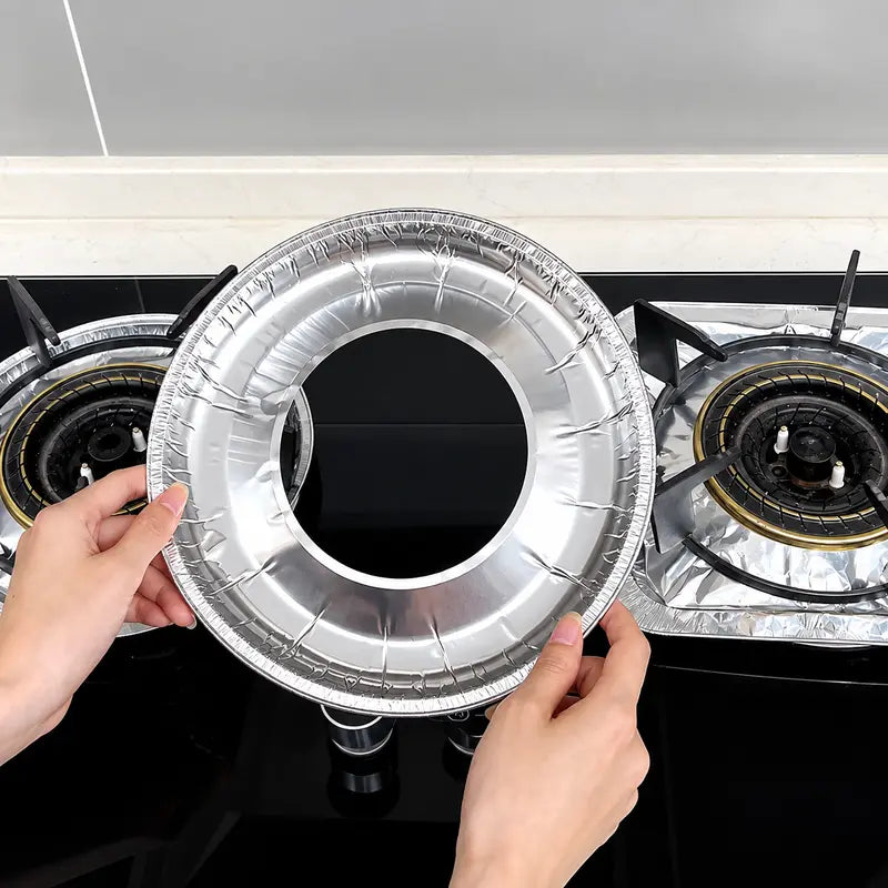 10-Piece Disposable Aluminum Foil Gas Stove Burner Cover – Heat-Resistant Protector Pad