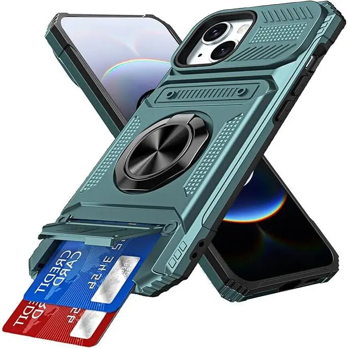 Magnetic Wallet Case with 360° Rotatable Ring Stand for iPhone 17 Pro Max – Heavy-Duty Protective Card Holder Cover