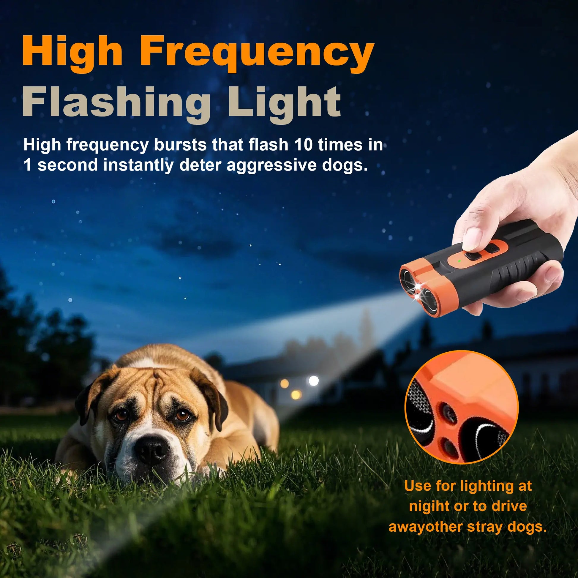 Ultrasonic Dog Barking Deterrent Training Tool - USB-Rechargeable, Dual Emitter, 50ft Range, 25KHz Frequency, Flashlight, Portable Grip, Kit Included for Indoor & Outdoor Dog Behavior Control