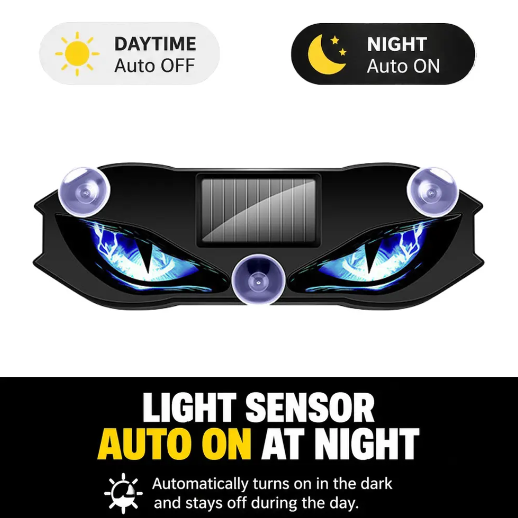 Solar LED Devil Eye Car Warning Light – Universal Rear Window Safety Light