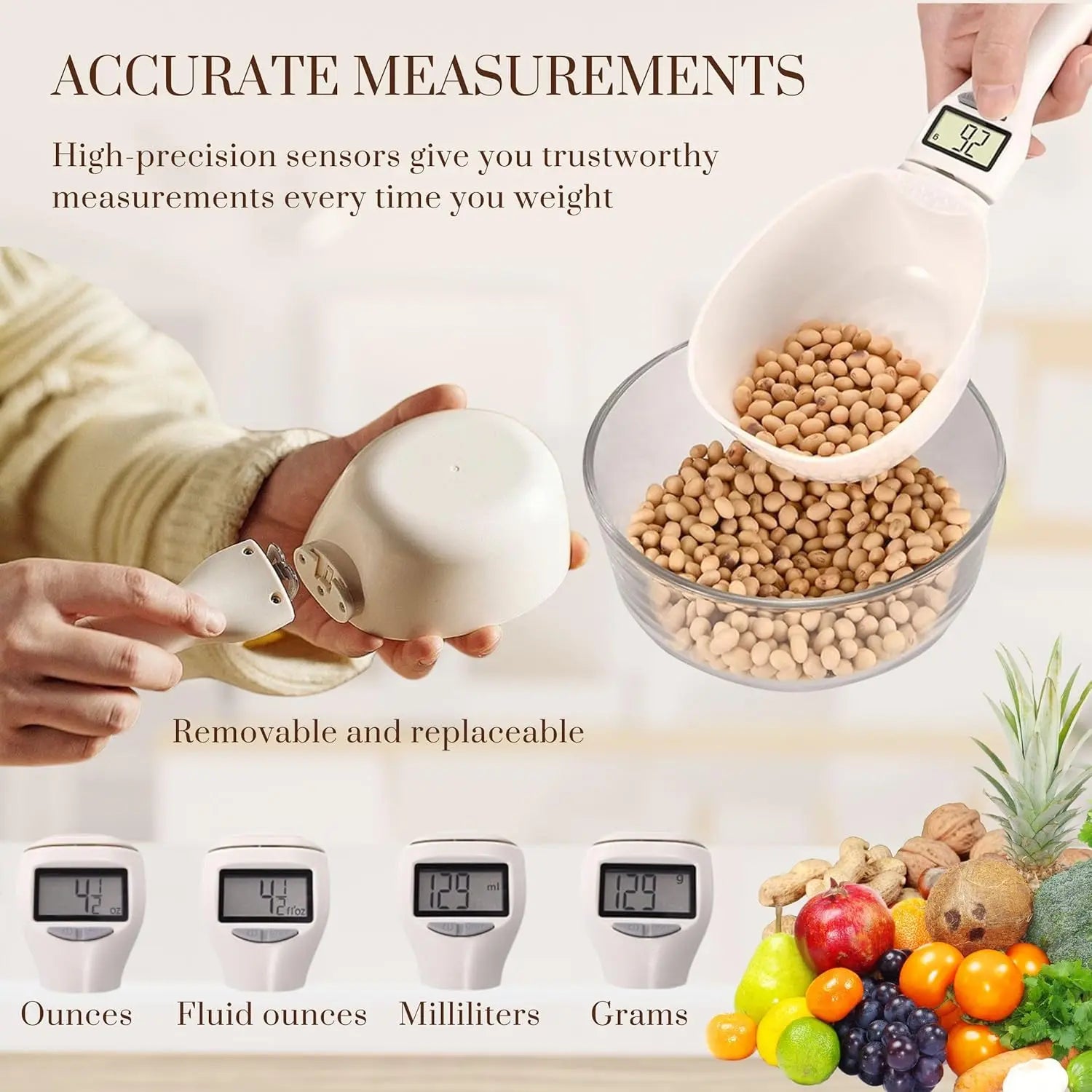 Digital Food Measuring Scoop Scale – Smart Electronic Spoon Scale for Kitchen & Baking