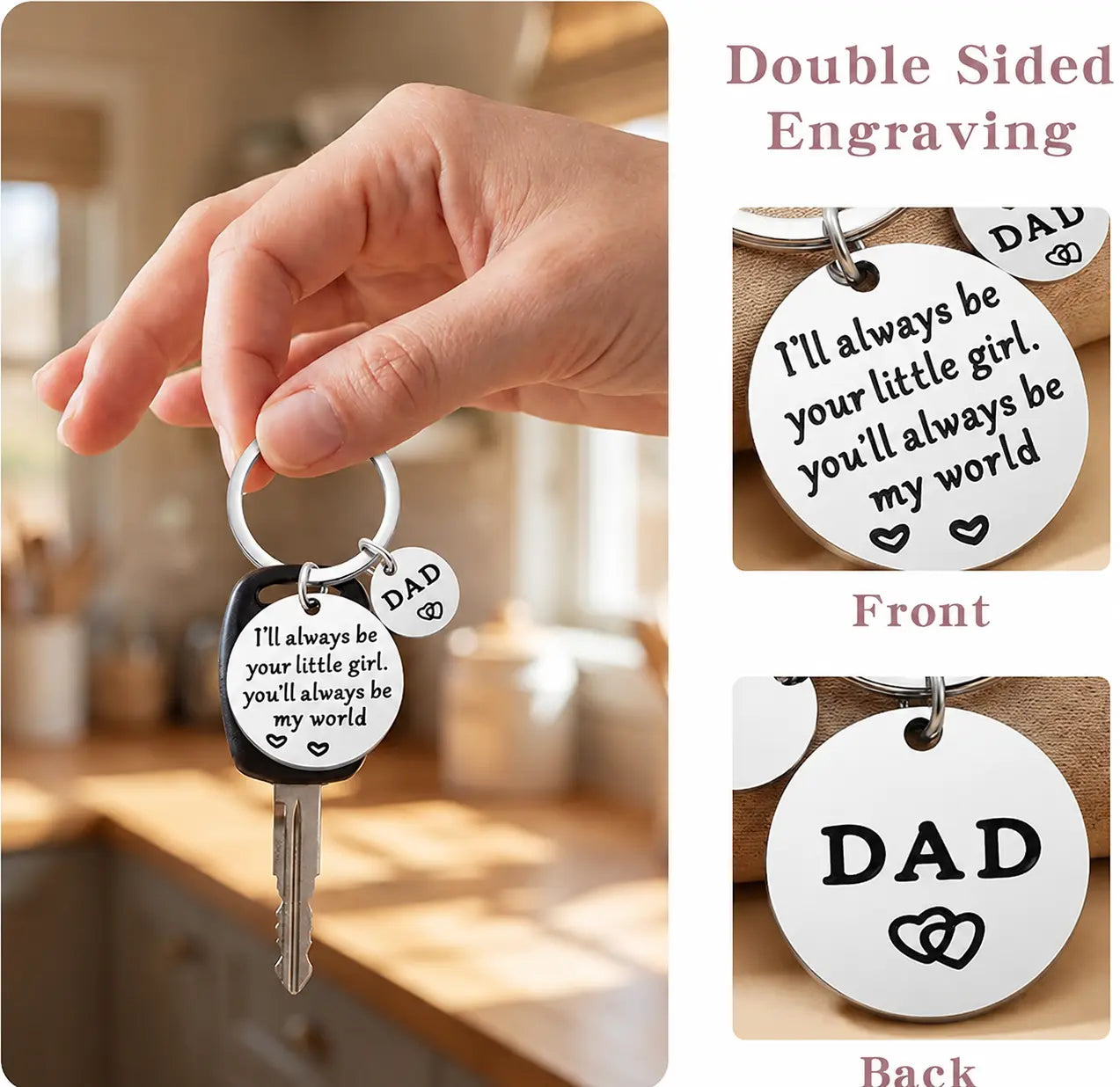 'Hero Dad' Engraved Stainless Steel Keychain - Personalized Father's Day & Birthday Gift from Kids