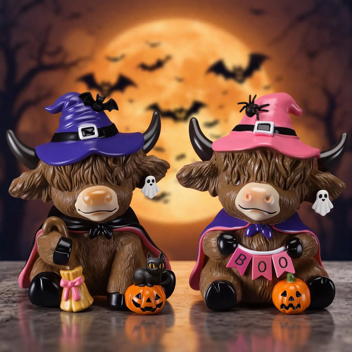 Gejoy Highland Cow Gift Halloween 3D Highland Cow Statue Holiday Seasonal Decoration Scottish Cow Figures Ornaments Gift for Women Men CowBoy Farmer Cattle Lovers, Summer Holiday Party Gift, Bathroom Decor, Housewarming Gift
