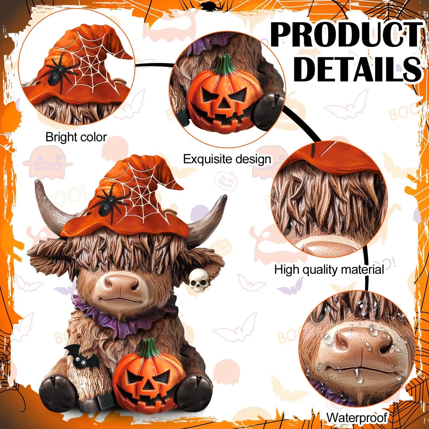 Gejoy Highland Cow Gift Halloween 3D Highland Cow Statue Holiday Seasonal Decoration Scottish Cow Figures Ornaments Gift for Women Men CowBoy Farmer Cattle Lovers, Summer Holiday Party Gift, Bathroom Decor, Housewarming Gift