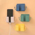 Wall-Mounted Adhesive Phone Holder with Cable Clip & Hooks for Charging & Remote Control