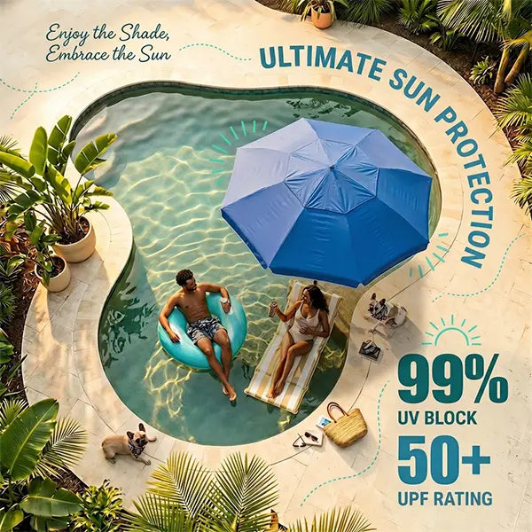 Floating Pool Umbrella with Bar Base: Portable Table with Cup Holder & Phone Stand