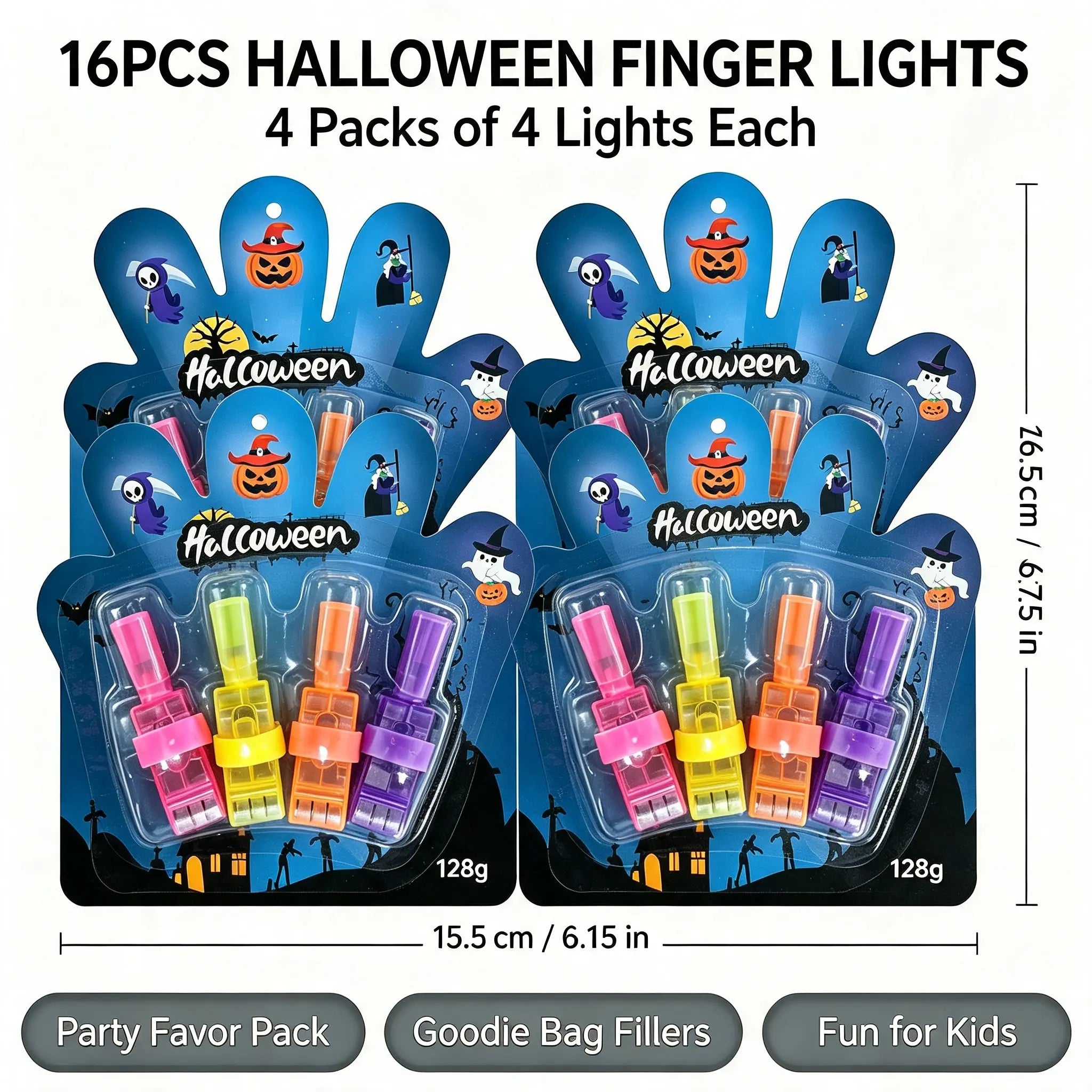 Halloween LED Projection Finger Lights – Multi-Color Trick-or-Treat Goodie Bag Fillers