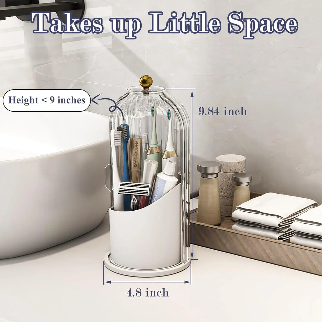 3-Slot Toothbrush Holder with Sliding Lid, Rotating Bathroom Countertop Organizer for Vanity
