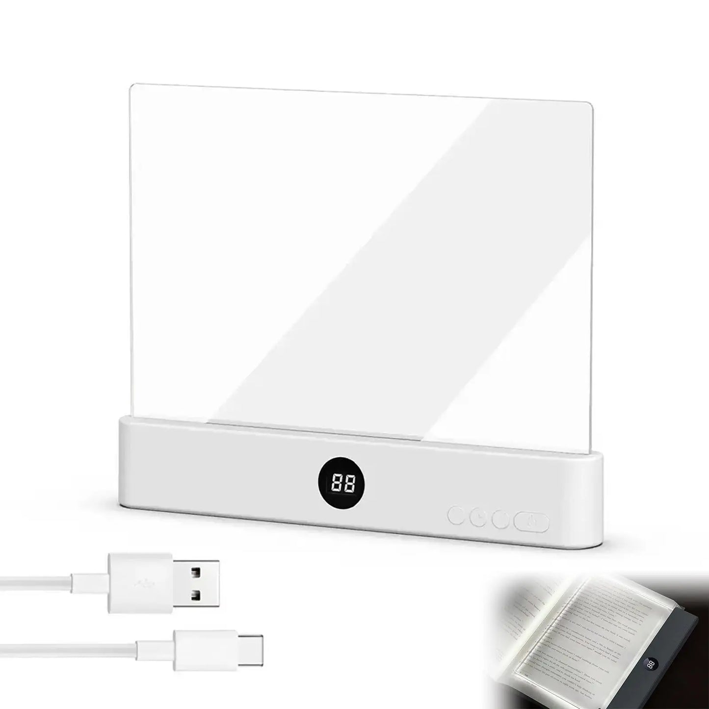 LED Reading Light Panel – Rechargeable Eye-Caring Book Light with Timer