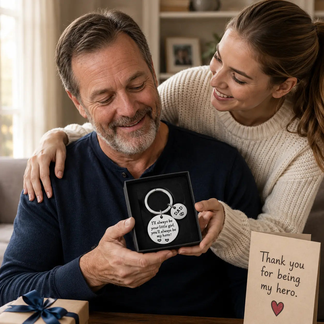 'Hero Dad' Engraved Stainless Steel Keychain - Personalized Father's Day & Birthday Gift from Kids