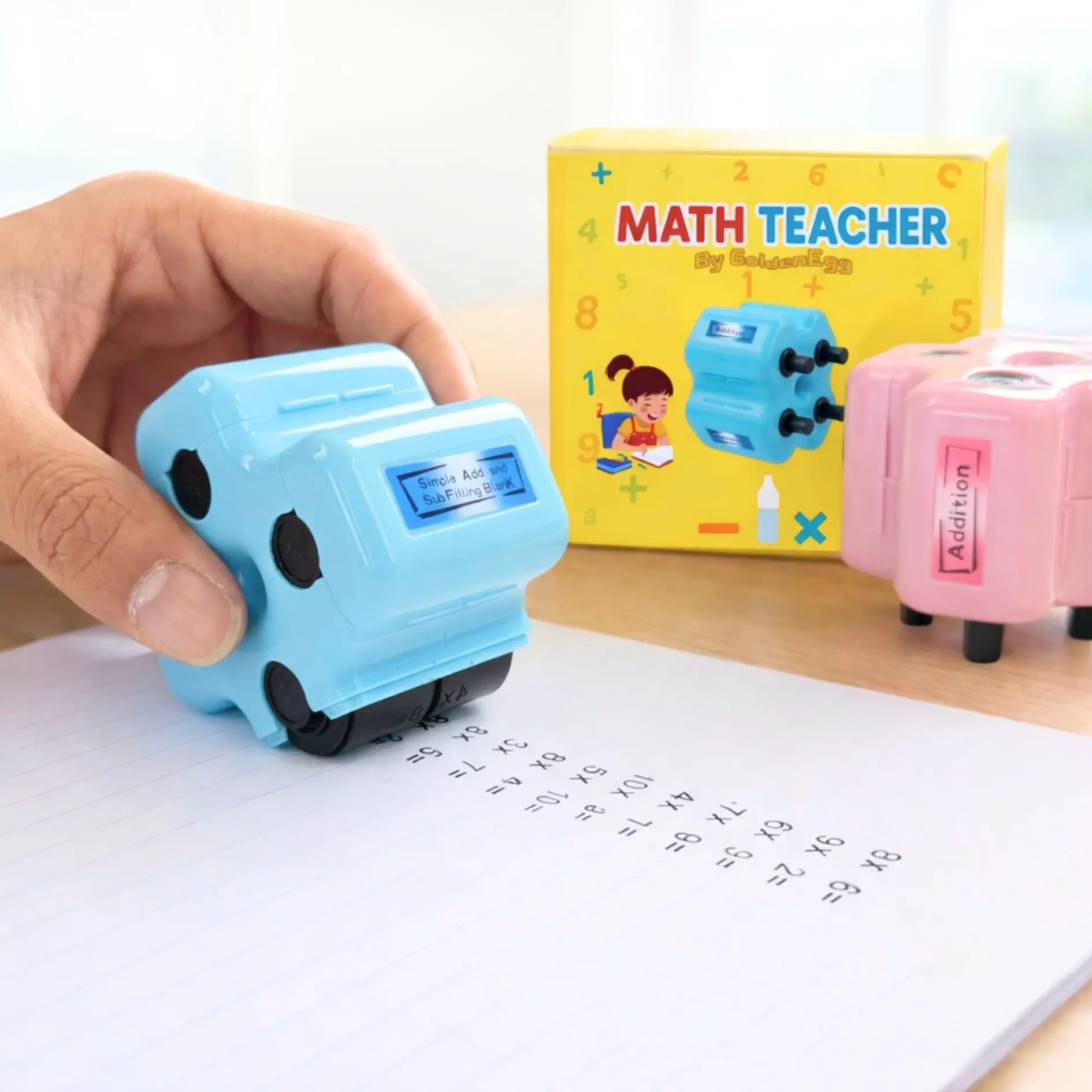 Math Teacher 4 in 1 Math Roller Stamp, Addition Subtraction  Multiplication Practice Tool, Math Stamp Roller for Kids  Ages 5-9 Classroom Home Use, Math Gift for Kids | GoldenEgg