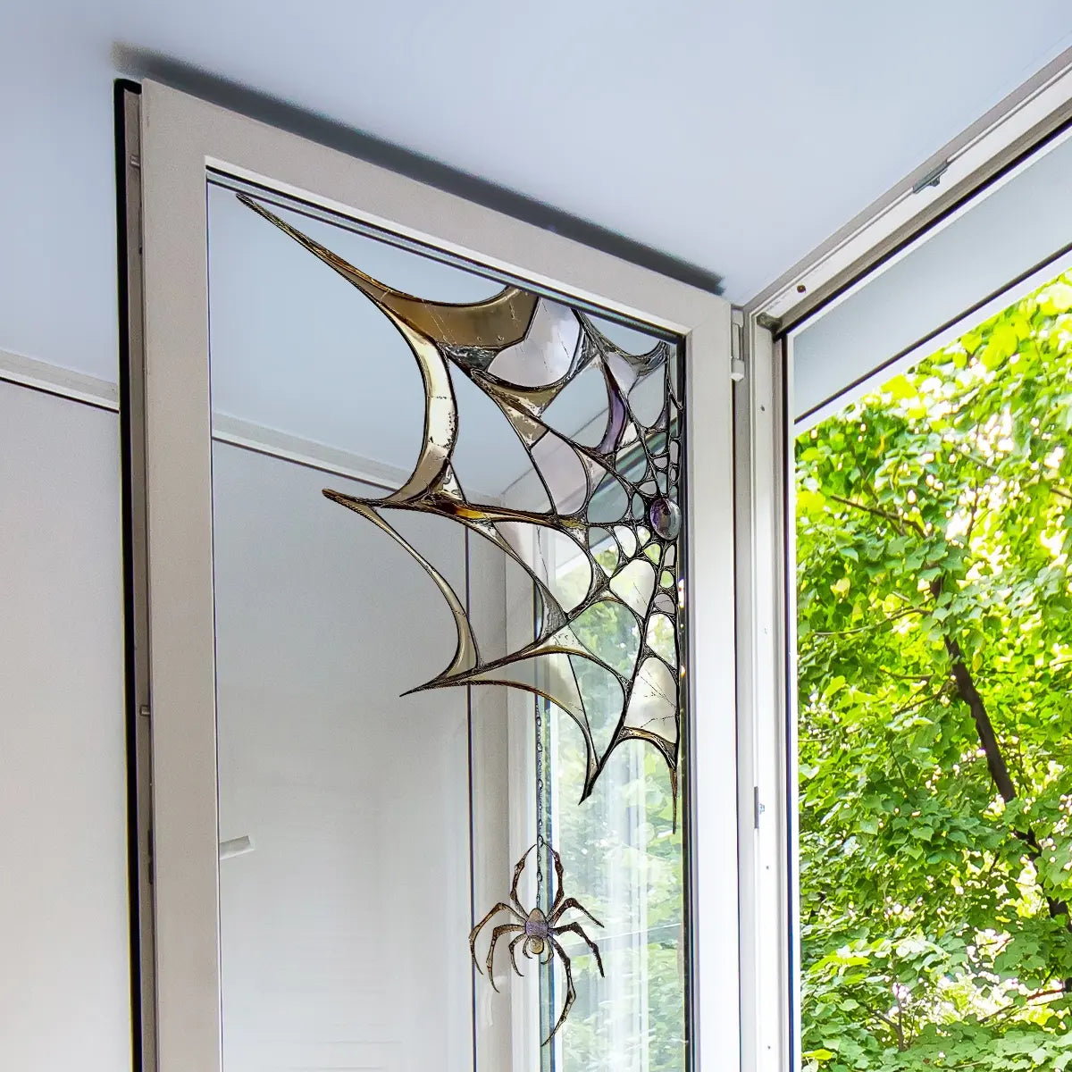Spooky Spider Web Window Sticker – Halloween Glass Decal Decoration with Spider Design