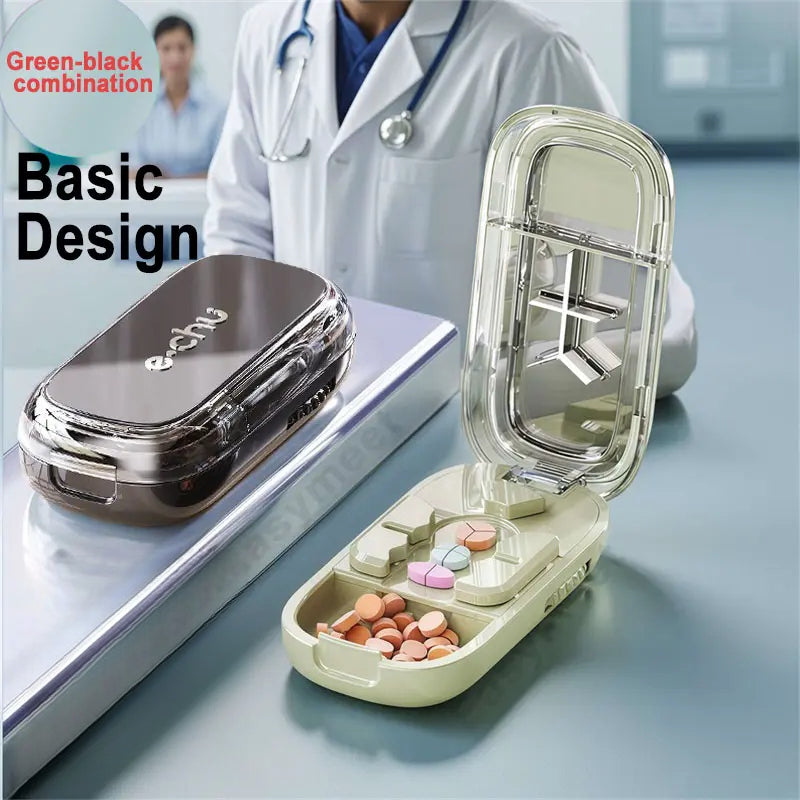 3-in-1 Compact Splitter Pill Dispenser – Portable ABS-PC Healthcare Case for All Tablet Sizes