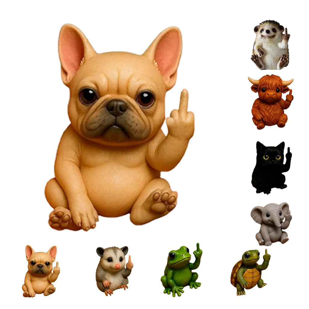Fun Mini Middle Finger Animal Statue – Cute Resin Desktop & Car Decor Humor Gag Gift