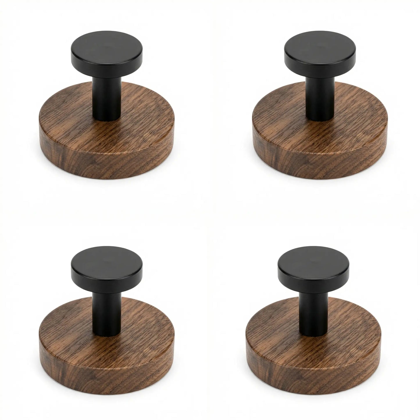 Walnut Wood Suction Cup Hooks (4 Pack) - No-Drill Heavy Duty Towel Hooks